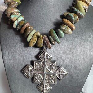 Crescent Valley Turquoise Choker Necklace Sterling Silver Maltese Cross 925